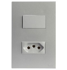 Conjunto Interruptor Paralelo + 1 Tomada 20a Separado 4x2 - RECTA PRATA SATIN FOSCO